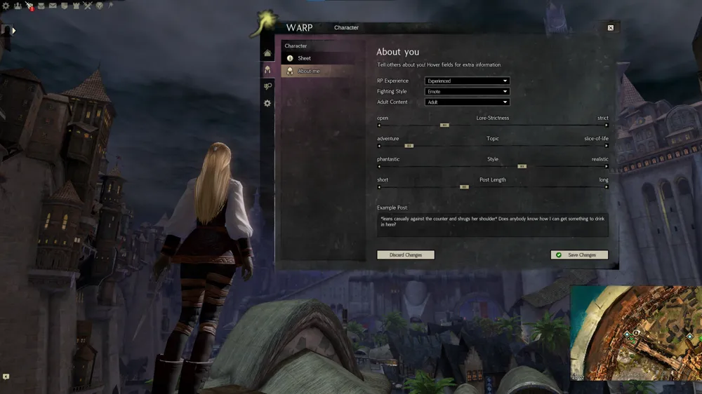 The About me page of a WARP profile