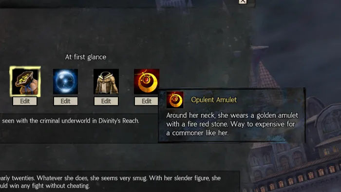 Character traits with icons and descriptions