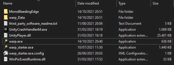 Contents of a correct WARP folder